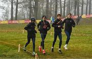 10 December 2022; Ireland athletes, from left, Hiko Tonosa Haso, Brian Fay, Pierre Murchan and Barry Keane during the official training session ahead of the SPAR European Cross Country Championships at Piemonte-La Mandria Park in Turin, Italy. Photo by Sam Barnes/Sportsfile