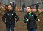 10 December 2022; Ireland athletes Aoibhe Richardson, right, and Roisin Flanagan during the official training session ahead of the SPAR European Cross Country Championships at Piemonte-La Mandria Park in Turin, Italy. Photo by Sam Barnes/Sportsfile