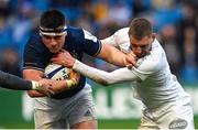 10 December 2022; Dan Sheehan of Leinster is tackled by Finn Russell of Racing 92 during the Heineken Champions Cup Pool A Round 1 match between Racing 92 and Leinster at Stade Océane in Le Havre, France. Photo by Harry Murphy/Sportsfile