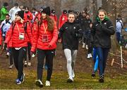 10 December 2022; Ireland athletes Anika Thompson, right, and Niamh O'Mahony, second from right, during the official training session ahead of the SPAR European Cross Country Championships at Piemonte-La Mandria Park in Turin, Italy. Photo by Sam Barnes/Sportsfile