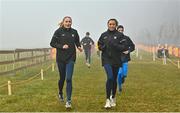 10 December 2022; Ireland athletes Georgie Hartigan, left, and Nadia Power during the official training session ahead of the SPAR European Cross Country Championships at Piemonte-La Mandria Park in Turin, Italy. Photo by Sam Barnes/Sportsfile
