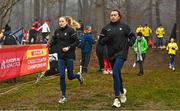 10 December 2022; Ireland athletes Nadia Power, right, and Georgie Hartigan during the official training session ahead of the SPAR European Cross Country Championships at Piemonte-La Mandria Park in Turin, Italy. Photo by Sam Barnes/Sportsfile