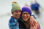 10 December 2022; People get freezin’ for a reason to support Special Olympics Ireland as the organisation raises funds to send over 70 athletes to the World Games in Berlin 2023. Faye McClory, left, and Monika Kobylarska during the Special Olympics Ireland Polar Plunge at Clogherhead Beach in Louth. Photo by Ramsey Cardy/Sportsfile