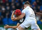 10 December 2022; Josh van der Flier of Leinster is tackled high by Janick Tarrit of Racing 92 during the Heineken Champions Cup Pool A Round 1 match between Racing 92 and Leinster at Stade Océane in Le Havre, France. Photo by Harry Murphy/Sportsfile