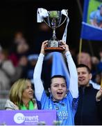 10 December 2022; Longford Slashers captain Aisling Cosgrove lifts the cup after the 2022 currentaccount.ie LGFA All-Ireland Intermediate Club Football Championship Final match between Longford Slashers of Longford and Mullinahone of Tipperary at Croke Park in Dublin. Photo by Ben McShane/Sportsfile