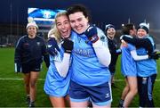 10 December 2022; Jill Glennon, left, and Adrienne Mulligan of Longford Slashers celebrate after the 2022 currentaccount.ie LGFA All-Ireland Intermediate Club Football Championship Final match between Longford Slashers of Longford and Mullinahone of Tipperary at Croke Park in Dublin. Photo by Ben McShane/Sportsfile