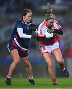 10 December 2022; Rosemary Courtney of Donaghmoyne in action against Nicola Ward of Kilkerrin-Clonberne during the 2022 currentaccount.ie LGFA All-Ireland Senior Club Football Championship Final match between Donaghmoyne of Monaghan, and Kilkerrin-Clonberne of Galway at Croke Park in Dublin. Photo by Ben McShane/Sportsfile