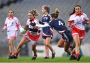 10 December 2022;  Rosemary Courtney of Donaghmoyne in action against Claire Dunleavy of Kilkerrin-Clonberne during the 2022 currentaccount.ie LGFA All-Ireland Senior Club Football Championship Final match between Donaghmoyne of Monaghan, and Kilkerrin-Clonberne of Galway at Croke Park in Dublin. Photo by Tyler Miller/Sportsfile