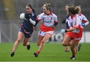 10 December 2022; Nicola Ward of Kilkerrin-Clonberne in action against Rosemary Courtney of Donaghmoyne during the 2022 currentaccount.ie LGFA All-Ireland Senior Club Football Championship Final match between Donaghmoyne of Monaghan, and Kilkerrin-Clonberne of Galway at Croke Park in Dublin. Photo by Tyler Miller/Sportsfile