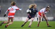 10 December 2022; Louise Ward of Kilkerrin-Clonberne in action against Amy Garland, left, and Lauren Garland of Donaghmoyne during the 2022 currentaccount.ie LGFA All-Ireland Senior Club Football Championship Final match between Donaghmoyne of Monaghan, and Kilkerrin-Clonberne of Galway at Croke Park in Dublin. Photo by Tyler Miller/Sportsfile