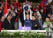 10 December 2022; Louise Ward of Kilkerrin-Clonberne lifts the trophy following the 2022 currentaccount.ie All-Ireland Ladies Senior Club Football Championship Final between Donaghmoyne and Kilkerrin-Clonberne at Croke Park in Dublin.  Photo by Tyler Miller/Sportsfile