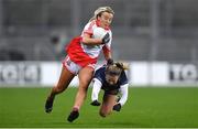 10 December 2022; Eimear Traynor of Donaghmoyne in action against Lynsey Noone of Kilkerrin-Clonberne during the 2022 currentaccount.ie LGFA All-Ireland Senior Club Football Championship Final match between Donaghmoyne of Monaghan, and Kilkerrin-Clonberne of Galway at Croke Park in Dublin. Photo by Tyler Miller/Sportsfile