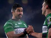 10 December 2022; Connacht captain Jarrad Butler, left, and teammate Tom Farrell after their side's victory in the EPCR Challenge Cup Pool A Round 1 match between Connacht and Newcastle Falcons at The Sportsground in Galway. Photo by Seb Daly/Sportsfile