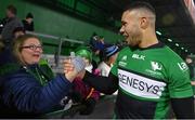 10 December 2022; Adam Byrne of Connacht with supporters after their side's victory in the EPCR Challenge Cup Pool A Round 1 match between Connacht and Newcastle Falcons at The Sportsground in Galway. Photo by Seb Daly/Sportsfile