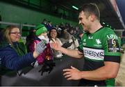10 December 2022; Tom Farrell of Connacht with supporters after their side's victory in the EPCR Challenge Cup Pool A Round 1 match between Connacht and Newcastle Falcons at The Sportsground in Galway. Photo by Seb Daly/Sportsfile
