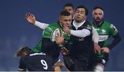 10 December 2022; Adam Byrne of Connacht is tackled by Sam Stuart, left, and Matias Moroni of Newcastle Falcons during the EPCR Challenge Cup Pool A Round 1 match between Connacht and Newcastle Falcons at The Sportsground in Galway. Photo by Seb Daly/Sportsfile