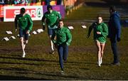 11 December 2022; Participants from left, Luke McCann, Andrew Coscoran, Nadia Power, and Georgie Hartigan of Ireland before the 4x1500m mixed relay during the SPAR European Cross Country Championships at Piemonte-La Mandria Park in Turin, Italy. Photo by Sam Barnes/Sportsfile