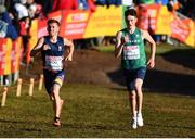 11 December 2022; Luke McCann of Ireland, right, competing in the 4x1500m mixed relay during the SPAR European Cross Country Championships at Piemonte-La Mandria Park in Turin, Italy. Photo by Sam Barnes/Sportsfile