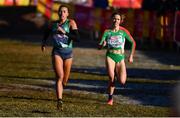 11 December 2022; Nadia Power of Ireland, left, competing in the 4x1500m mixed relay during the SPAR European Cross Country Championships at Piemonte-La Mandria Park in Turin, Italy. Photo by Sam Barnes/Sportsfile