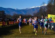 11 December 2022; Darragh McElhinney of Ireland, right, and Charles Hicks of Great Britain, centre, competing in the U23 men's 8000m during the SPAR European Cross Country Championships at Piemonte-La Mandria Park in Turin, Italy. Photo by Sam Barnes/Sportsfile