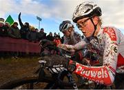 11 December 2022; Puck Pieterse of Netherlands, left, and Fem Van Empel of Netherlands during the Womens Elite race during Round 9 of the UCI Cyclocross World Cup at the Sport Ireland Campus in Dublin. Photo by Ramsey Cardy/Sportsfile