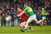11 December 2022; Paudie Clifford of Fossa in action against Daniel Cahalane of Kilmurry during the AIB Munster GAA Football Junior Club Championship Final match between Fossa and Kilmurry at Mallow GAA Sports Complex in Cork. Photo by Michael P Ryan/Sportsfile
