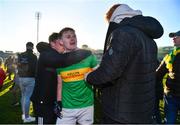 11 December 2022; Alex Doherty of Glen celebrates with supporters after the AIB Ulster GAA Football Senior Club Championship Final match between Glen Watty Graham's of Derry and Kilcoo of Down at the Athletics Grounds in Armagh. Photo by Ben McShane/Sportsfile