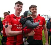 11 December 2022; David Clifford of Fossa with his son Ogie and Emmett O Shea after the AIB Munster GAA Football Junior Club Championship Final match between Fossa and Kilmurry at Mallow GAA Sports Complex in Cork. Photo by Michael P Ryan/Sportsfile