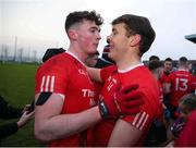 11 December 2022; David Clifford of Fossa with team-mate Emmett O'Shea after their side's victory in the AIB Munster GAA Football Junior Club Championship Final match between Fossa and Kilmurry at Mallow GAA Sports Complex in Cork. Photo by Michael P Ryan/Sportsfile