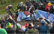 11 December 2022; Thomas Pidcock of Great Britain, right, and Wout van Aert of Belgium during the Mens Elite race during Round 9 of the UCI Cyclocross World Cup at the Sport Ireland Campus in Dublin. Photo by Ramsey Cardy/Sportsfile