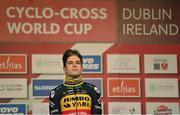 11 December 2022; Wout van Aert of Belgium after winning the Mens Elite race during Round 9 of the UCI Cyclocross World Cup at the Sport Ireland Campus in Dublin. Photo by Ramsey Cardy/Sportsfile