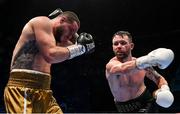 10 December 2022; Padraig McCrory, right, and Dmytro Fedas during their light-heavyweight bout at the SSE Arena in Belfast. Photo by Ramsey Cardy/Sportsfile