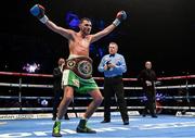 10 December 2022; Sean McComb after defeating Zsolt Osadan during their WBO European Super-Lightweight title bout at the SSE Arena in Belfast. Photo by Ramsey Cardy/Sportsfile