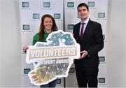 12 December 2022; The Federation of Irish Sport today launched the Volunteers in Sport Awards at Irish Sports HQ in Dublin with Minister of State for Sport and the Gaeltacht Jack Chambers TD alongside Federation CEO, Mary O’Connor. Nominations are now open for the nationwide awards at www.volunteersinsport.ie. Also present were Irish Canoeist and World No. 1 Jenny Egan and her father Tom Egan, past recipient of the Volunteers in Sport Award for County Kildare. Pictured are Jenny Egan and Jack Chamers. Photo by Piaras Ó Mídheach/Sportsfile