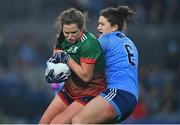 10 December 2022; Lorraine O'Shea of Mullinahone and Eimear O'Brien of Longford Slashers during the 2022 currentaccount.ie LGFA All-Ireland Intermediate Club Football Championship Final match between Longford Slashers of Longford and Mullinahone of Tipperary at Croke Park in Dublin. Photo by Ben McShane/Sportsfile