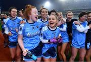 10 December 2022; Longford Slashers players, including Jessica Barry, 14, and Laura Kenny, 2, celebrate after the 2022 currentaccount.ie LGFA All-Ireland Intermediate Club Football Championship Final match between Longford Slashers of Longford and Mullinahone of Tipperary at Croke Park in Dublin. Photo by Ben McShane/Sportsfile