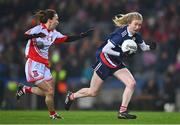 10 December 2022; Louise Ward of Kilkerrin-Clonberne and Cora Courtney of Donaghmoyne during the 2022 currentaccount.ie LGFA All-Ireland Senior Club Football Championship Final match between Donaghmoyne of Monaghan, and Kilkerrin-Clonberne of Galway at Croke Park in Dublin. Photo by Ben McShane/Sportsfile