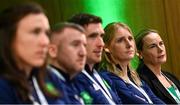 14 December 2022; The Olympic Federation of Ireland’s Athletes’ Commission at the launch of their Strategy 2022-2025 and the unveiling of a fund of €65,000 that athletes and coaches can apply for. The strategy outlines four key pillars, Athlete Welfare, Athlete Voice, Athlete Impact and Athlete Spirit, and will see the roll out of a Mentorship Programme amongst other initiatives. Pictured is President of the Olympic Federation of Ireland Sarah Keane with members of the Athletes’ Commission, from left, Annalise Murphy, Paddy Barnes, Brendan Boyce and Sanita Puspure. Photo by Eóin Noonan/Sportsfile