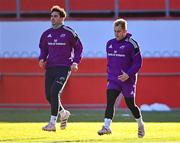 14 December 2022; Joey Carbery, left, and Craig Casey during a Munster Rugby squad training session at Thomond Park in Limerick. Photo by Piaras Ó Mídheach/Sportsfile