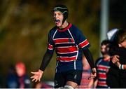 15 December 2022; Ben Connell of St Colmcilles celebrates at the final whistle of the Bank of Ireland Leinster Rugby Division 3A JCT Development Shield match between Mountrath School and St. Colmcilles Community School at Energia Park in Dublin. Photo by Ben McShane/Sportsfile