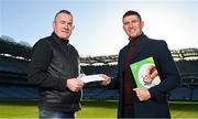 15 December 2022; GPA player welfare manager Colm Begley, right, pictured handing over a cheque for €80,000 to Cliona’s Foundation co-founder Brendan Ring at Croke Park, in Dublin. Cliona’s Foundation were the GPA’s Official Charity Partner for 2022. The money was raised through the support of inter-county players. Photo by Seb Daly/Sportsfile