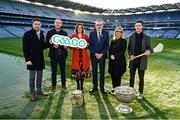 15 December 2022; Uachtarán Chumann Lúthchleas Gael Larry McCarthy, centre, with, from from left, former Kerry footballer Marc O'Sé, fomrer Donegal footballer Michael Murphy, GaaGo presenter Grainne McElwain, RTÉ director general Dee Forbes and former Limerick hurler Seamus Hickey at the media launch of the GAAGO 2023 at Croke Park in Dublin. Photo by Eóin Noonan/Sportsfile