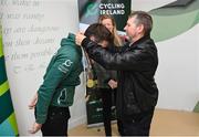 15 December 2022; In attendance is athlete Ronan Grimes with Paralympics Ireland vice-president Dennis Toomey as the Irish para-cycling squad met at the Sport Ireland Institute today and were presented with medals won at the Para-cycling Road World Championships in Canada in August. Athletes Ronan Grimes, Katie-George Dunlevy, Eve McCrystal, Josephine Healion and Linda Kelly (absent due to illness) were presented with their medals by Cycling Ireland vice-president Louise Reilly and Paralympics Ireland vice-president Dennis Toomey. Also present was Sport Ireland CEO Una May Cycling, Sport Ireland Institute Director Liam Harbison, Ireland head coach Neill Delahaye and newly appointed national paracycling coach Jamie Blanchfield. Photo by David Fitzgerald/Sportsfile