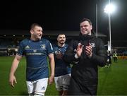 16 December 2022; Leinster players, from left, Ross Molony, Max Deegan and James Ryan after their side's victory in the Heineken Champions Cup Pool A Round 2 match between Leinster and Gloucester at the RDS Arena in Dublin. Photo by Harry Murphy/Sportsfile