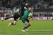 16 December 2022; David Hawkshaw of Connacht is tackled by Paul Abadi of CA Brive during the EPCR Challenge Cup Pool A Round 2 match between CA Brive and Connacht at the Stade Amédée-Doménech in Brive, France. Photo by Manuel Blondeau/Sportsfile