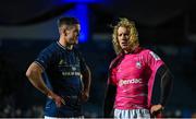 16 December 2022; Jonathan Sexton of Leinster and Billy Twelvetrees of Gloucester after the Heineken Champions Cup Pool A Round 2 match between Leinster and Gloucester at the RDS Arena in Dublin. Photo by Seb Daly/Sportsfile