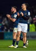 16 December 2022; James Lowe, right, and Rónan Kelleher of Leinster during the Heineken Champions Cup Pool A Round 2 match between Leinster and Gloucester at the RDS Arena in Dublin. Photo by Seb Daly/Sportsfile