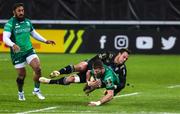 16 December 2022; Diarmuid Kilgallen of Connacht is tackled by Nico Lee of Brive during the EPCR Challenge Cup Pool A Round 2 match between CA Brive and Connacht at the Stade Amédée-Doménech in Brive, France. Photo by Manuel Blondeau/Sportsfile