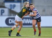 17 December 2022; Maeve Liston of Blackrock College is tackled by Ailsa Hughes of Railway Union during the Energia AIL Women's Division Final match between Blackrock College and Railway Union at Energia Park in Dublin. Photo by Seb Daly/Sportsfile