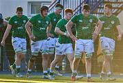 17 December 2022; Ireland players, including Ruadhan Quinn, second from right, after conceding a try during the U20 Rugby International Friendly match between Ireland and Italy at Clontarf RFC in Dublin. Photo by Sam Barnes/Sportsfile